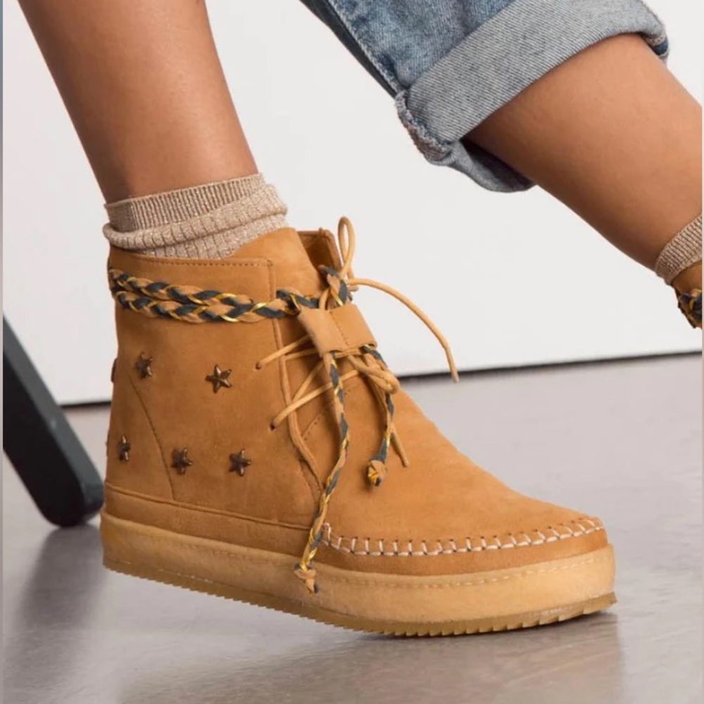 Free People Laidback London Argo Stars Lace Up Ankle Boot in Antique